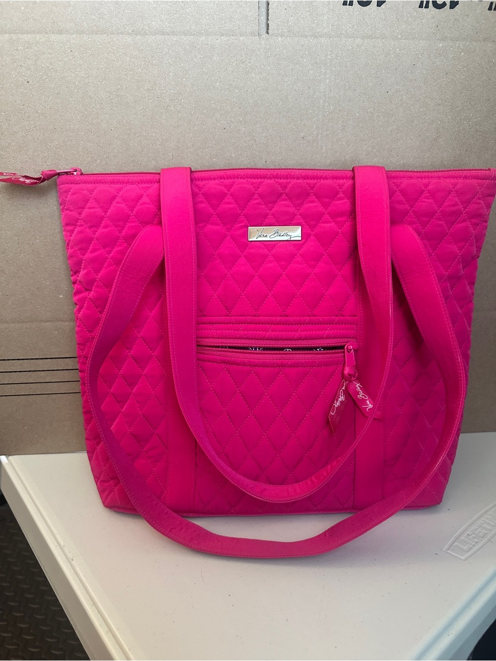 Vera Bradley Bright Pink Quilted Tote with Front Zip Pocket